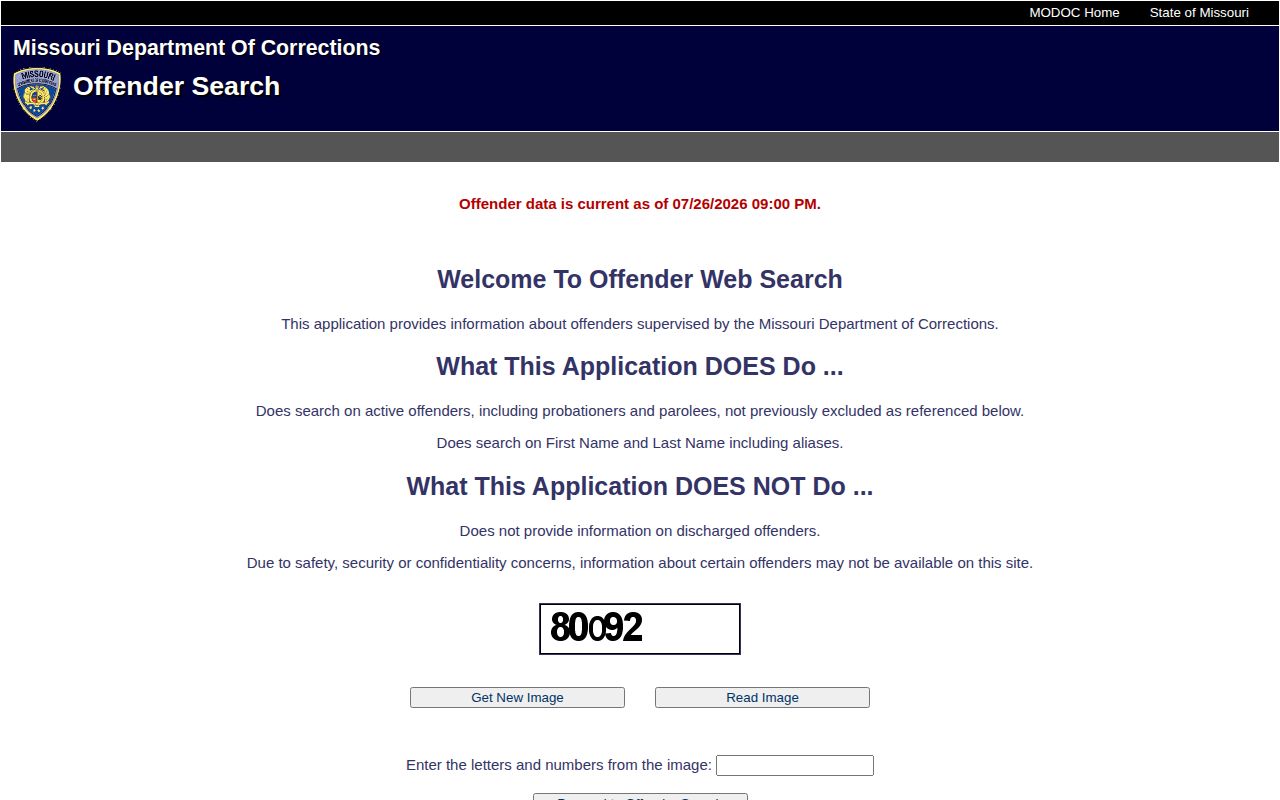Morgan County projected release date lookup through MODOC Offender Search